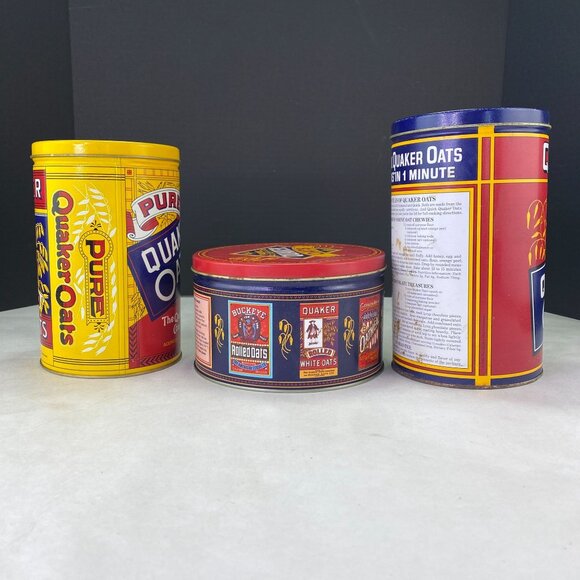 Vintage 80s 90s Quaker Oats Metal Tins Canisters Lot of 3 - Picture 4 of 10